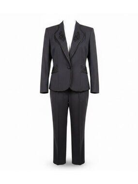 R.J. & Co Petite Womens Black Beaded Blazer & Pants 2-Piece Sz 14P Top12P Pants